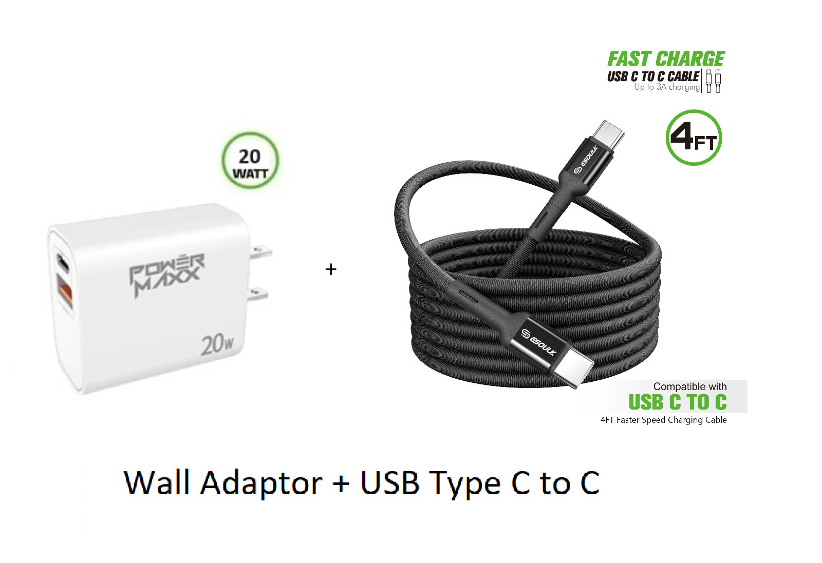 20W Fast Wall Charger with 4FT USB-C Cable Compatible TCL 40Z 40 Z