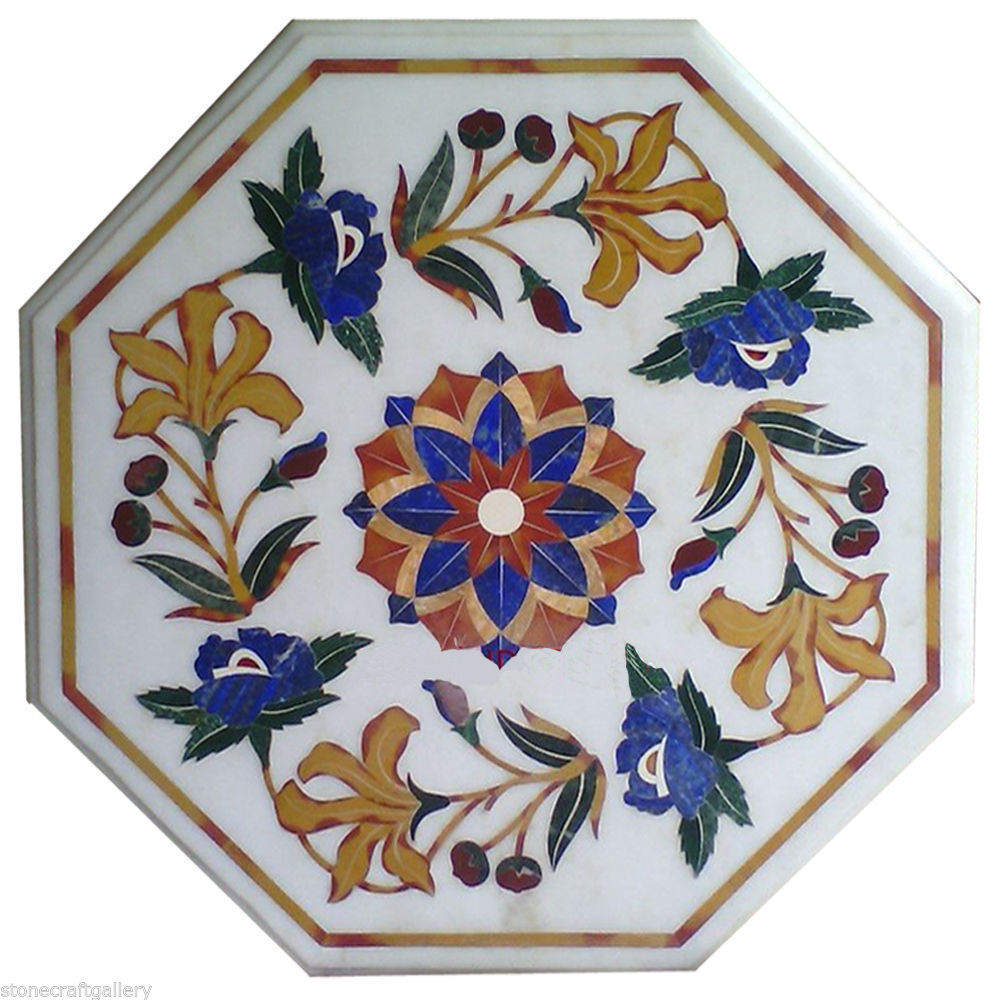 12" Marble Corner Table Top Inlay Mosaic Marquetry Handmade Home Decor