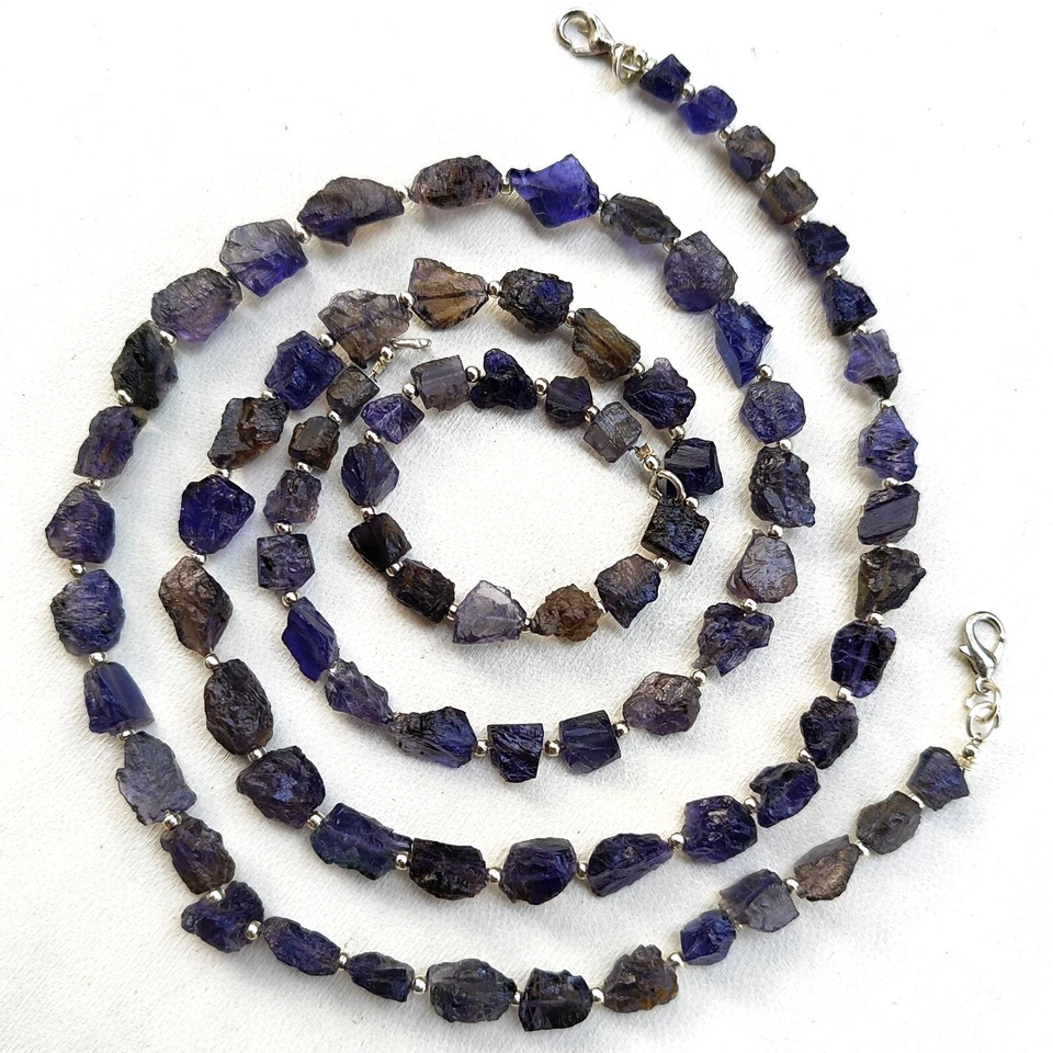 Natural Iolite Gemstone 7 to 12 mm Size Raw Nugget Shape Beads 17.5" Necklace - Image 2 of 4