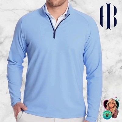 Holderness & Bourne Men's Large Stuart Pullover Skye Blue Golf 1/4 Zip *Logo NEW