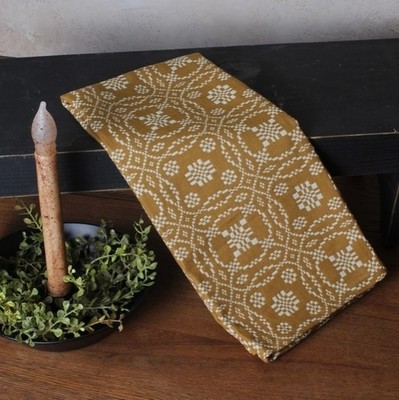 Primitive Colonial Lover's Knot Mustard Coverlet Towel 18x28'' NEW