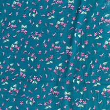 New Blue w Pink Flowers Fabric 4 yards Cotton Calico Quilting Quilt Material