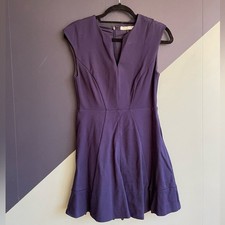 Halston Heritage V-Neck Fit Flare Ponte Knit Mini Dress, Sz 2, Navy Blue, EUC