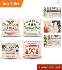 Farmhouse Christmas Pillow Covers 18x18 Set of 4 Winter Holiday Decorations X...