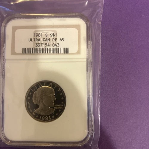 Susan B Anthony 1981-S $1 Coin, NGC PF69 Ultra Cameo, Vintage Holder