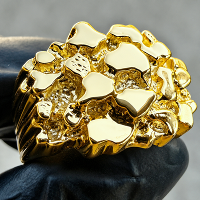 Mens 14K Gold Plated on 925 Sterling Silver Brutalist Nugget Ring