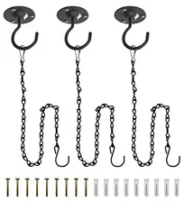 Ceiling Hooks for Hanging Plants - Plant Hanger Indoor 3 Pack Black With Chain