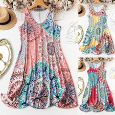 Womens Sleeveless Summer Beach Holiday Dress Floral Boho Sun Dresses PLUS SIZE