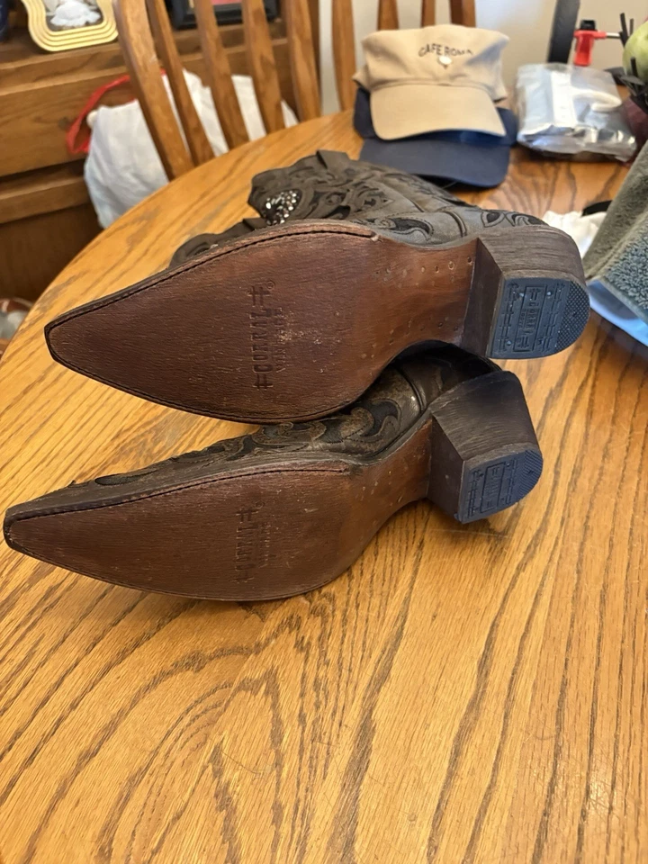 Womens Corral Inlay Embroidery Studs Cowgirl Boots Snip Toe A1102 Ss 9 Med - Image 4 of 4