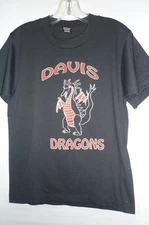 SCREEN STARS BEST VINTAGE T SHIRT USA " DAVIS DRAGONS " BLACK