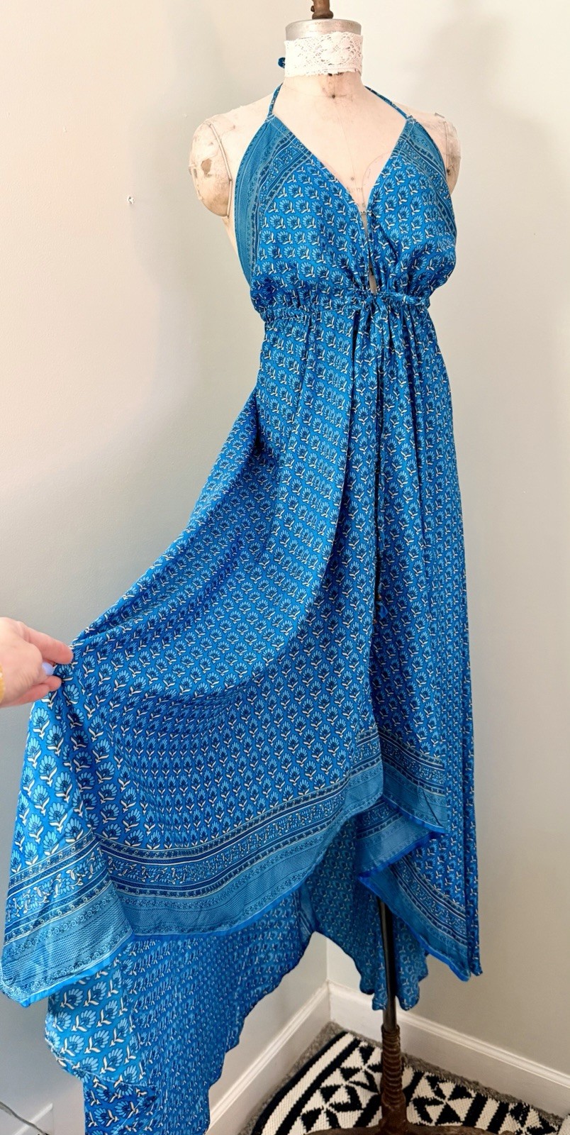 India Boutique Blue Paisley Halter Sun Dress Boho One Size SZ M/L