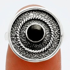 Natural Black Onyx - Brazil 925 Sterling Silver Ring s.7 Jewelry R-1439