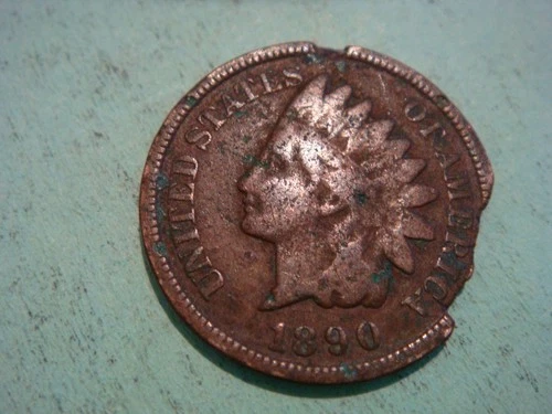 1890 Indian Head Penny IHP  album filler, clipped edge? - actual coin in photo