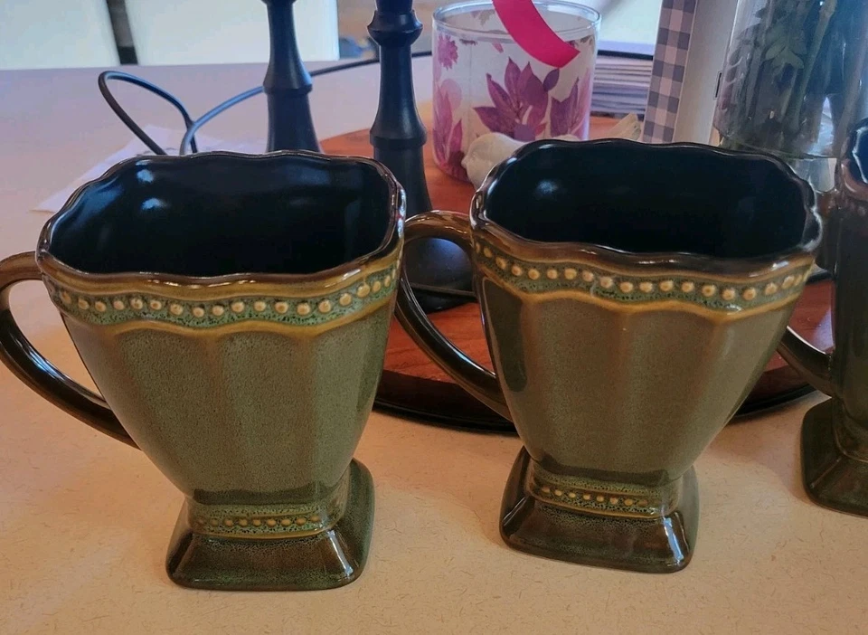 Roscher Hobnail Collection Tazas Pedestal Verde - Juego de 4 Foto 2 de 4