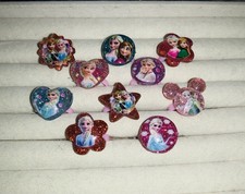 10 GLITTERY Plastic FROZEN Anna  Elsa Kids RINGS Mixed Shapes  Colours D