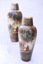 RS Prussia pair of Golden Pheasant Gilded Vases