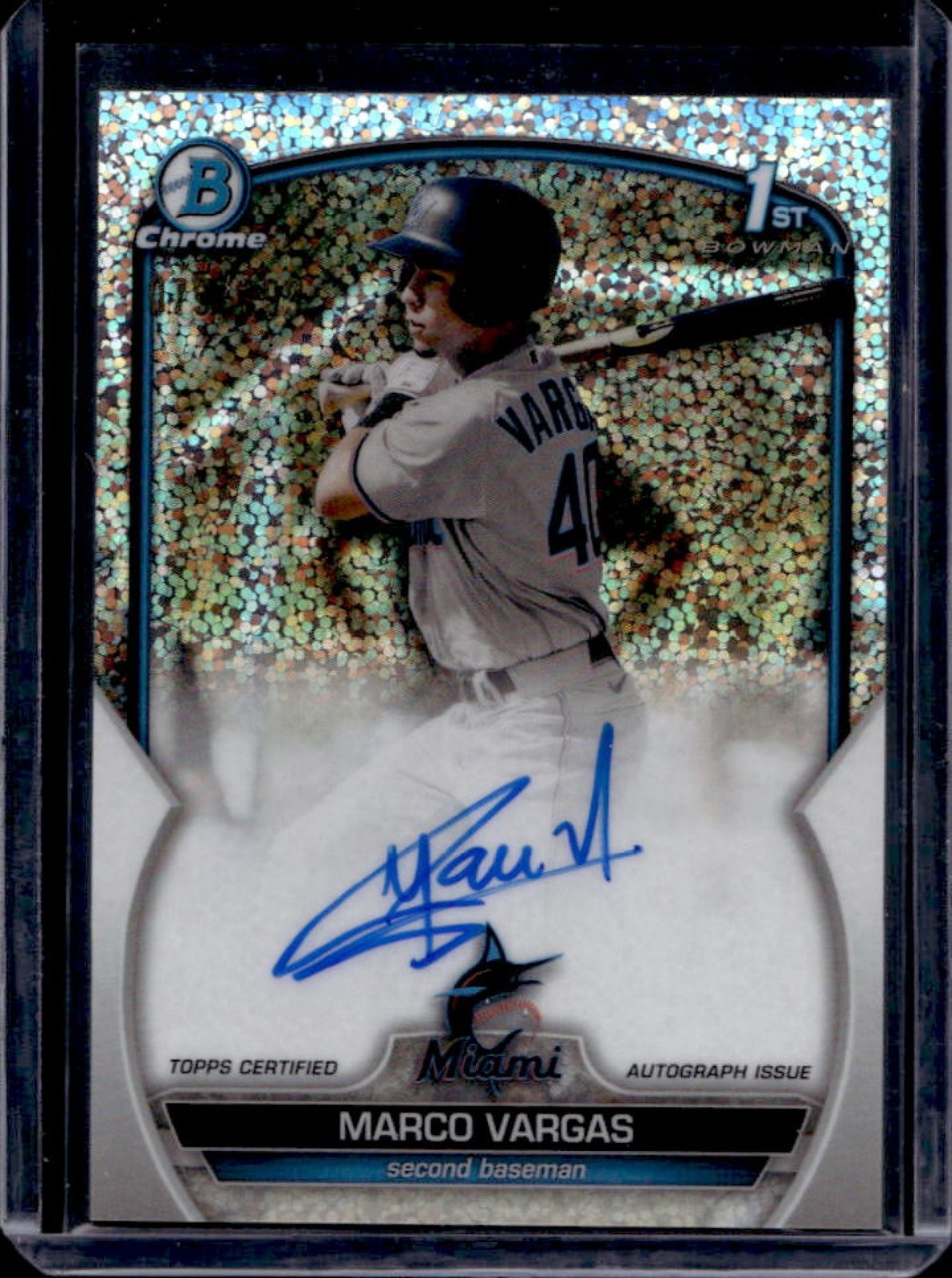 2023 Bowman Chrome Marco Vargas Auto Speckle Refractor 1st #/299 Marlins