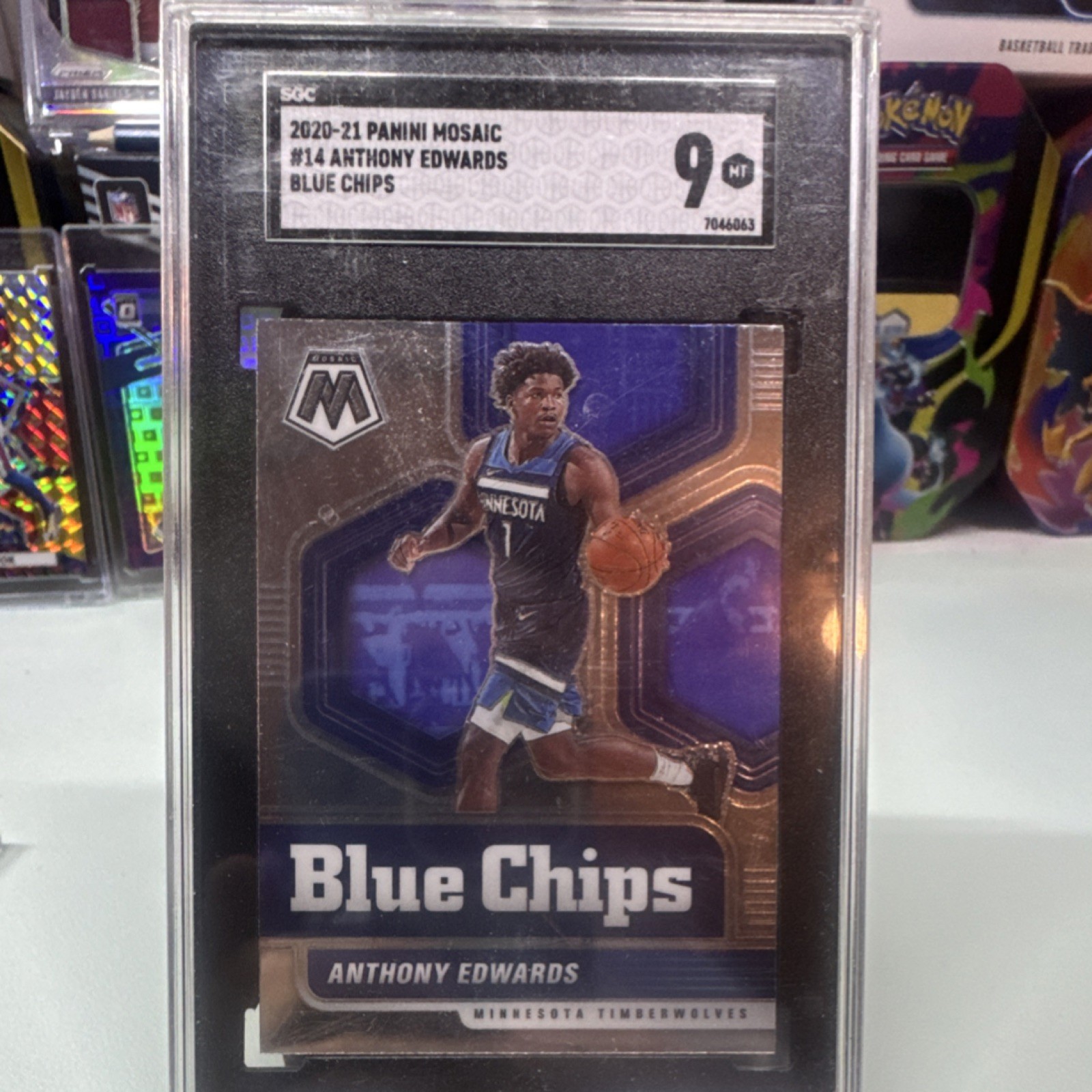 Panini 2020-21 Mosaic Blue Chips Anthony Edwards Timberwolves #14 SGC 9