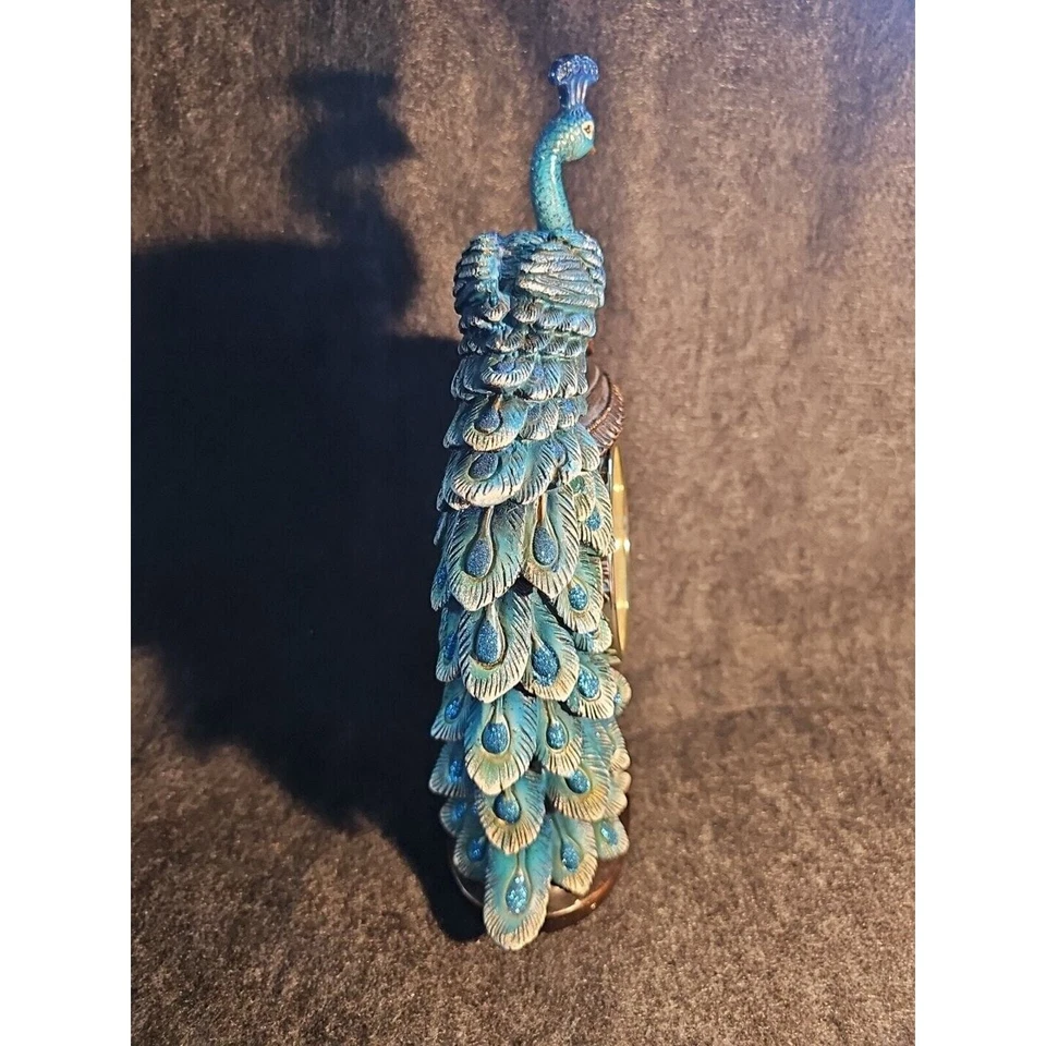 Peacock Clock European Style Creative Desk Clock Resin Quartz Works 14 Inches - Image 3 of 4