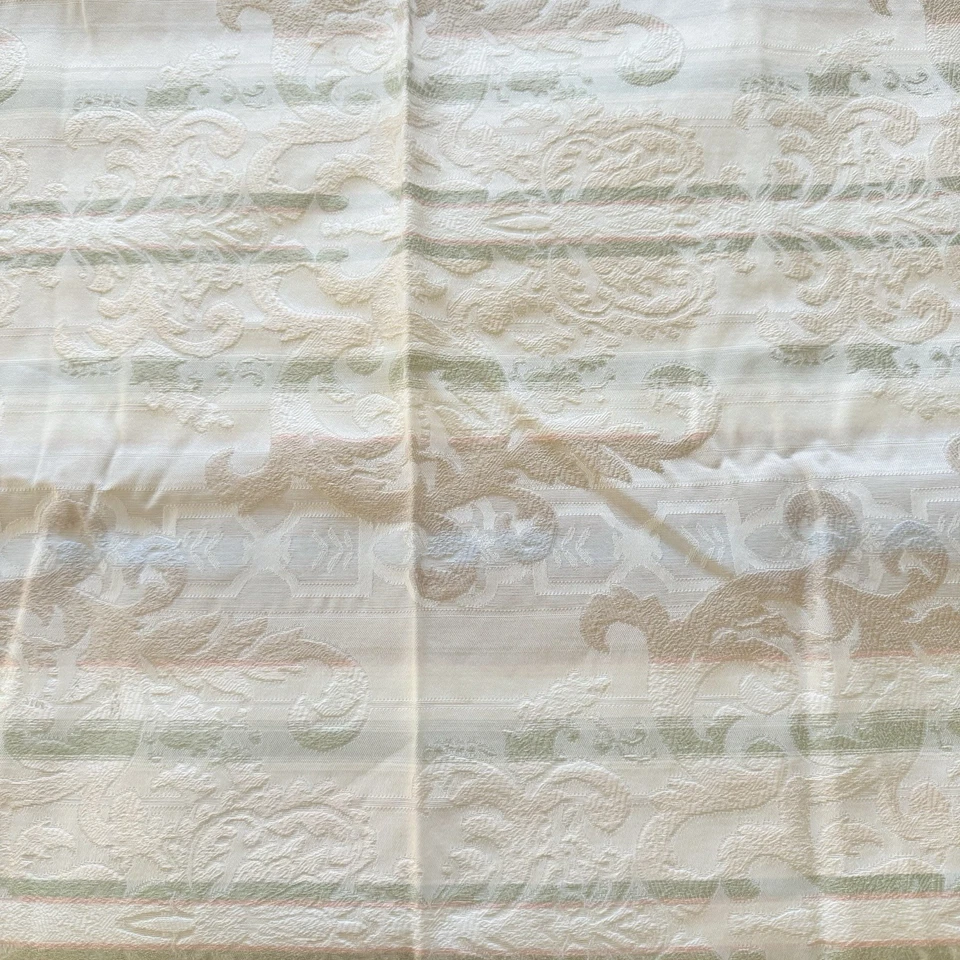 The Jacquard Damask Upholstery Stripe Scroll Fabric Sage Beige Ivory 44” X55” - Image 3 of 4
