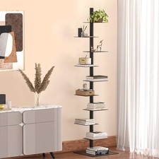 9-Tier Metal Spine Bookshelf, Adjustable Vertical Tower for Books, Tall  Narrow
