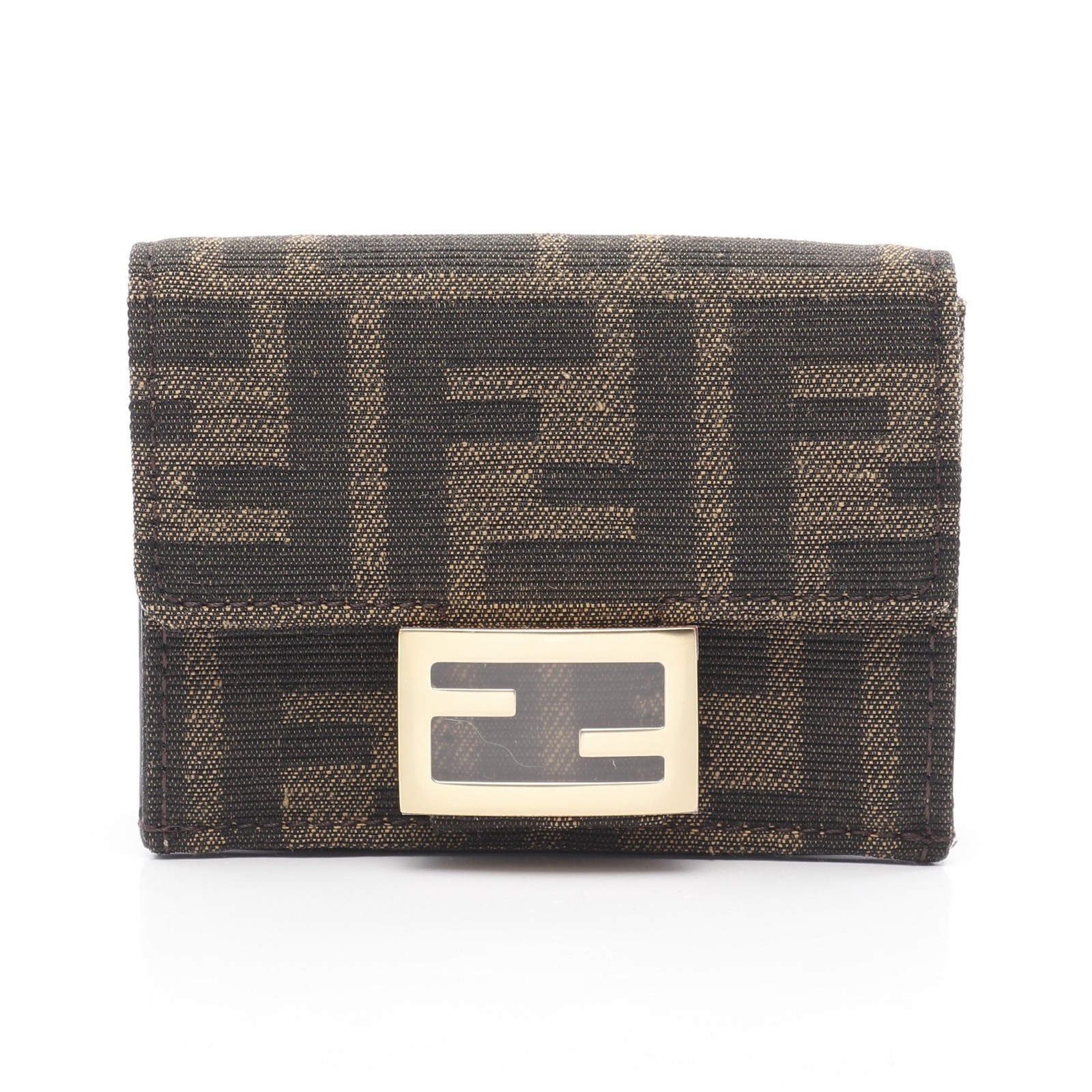 FENDI Baguette Zucca Trifold Wallet in Dark Brown Canvas & Leather-image