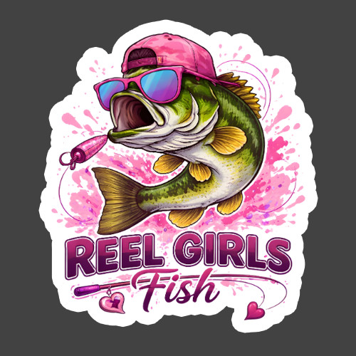 Fishing Sticker Vinyl Decal Reel Girls Fish Pink Bass Cute Fisherwoman