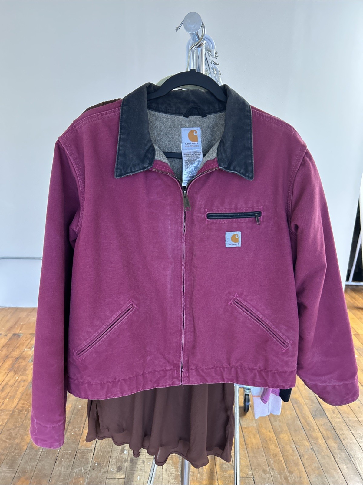 VTG Carhartt Women WJ097 RBY Detroit Jacket Coat Sherpa Lined Size L  Ruby Rose
