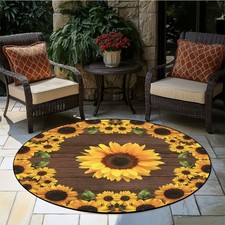 1pcs Sunflowers and green leaves Patterned area rug, rotundity washable non-slip