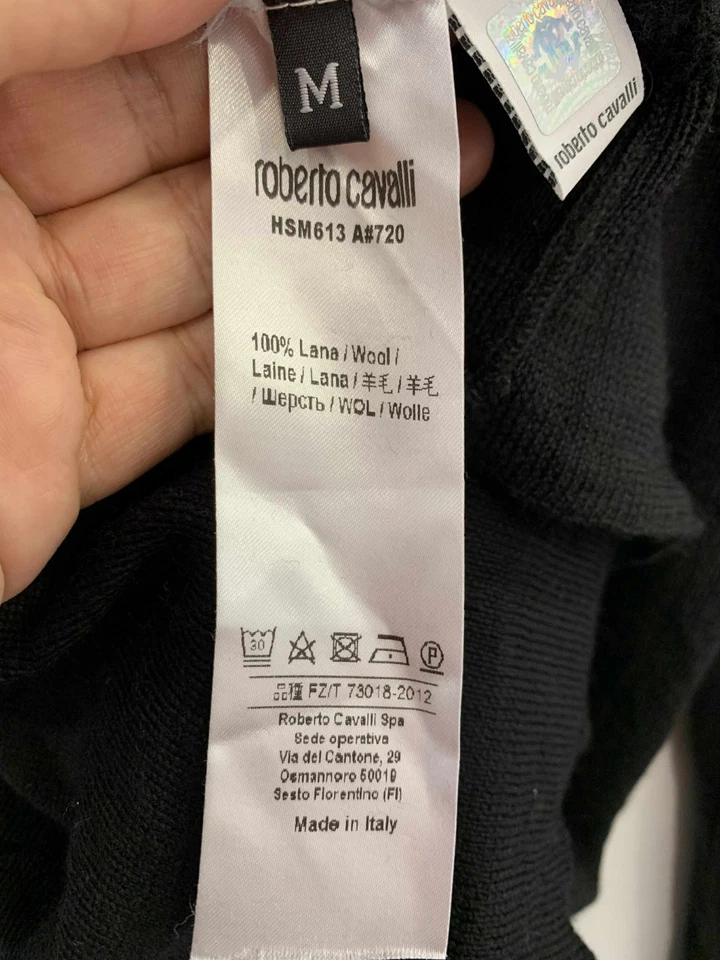 Suéter Roberto Cavalli Para Hombre 100% Lana Cuello Redondo Negro Talla M Hecho en Italia #Z7 Foto 4 de 4