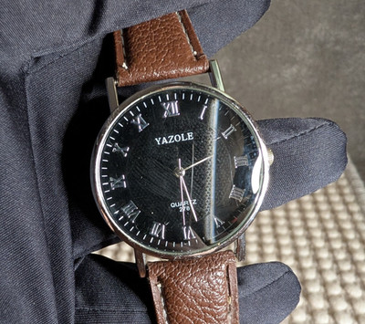 Yazole Men s Quartz Watch   39mm Black Dial   Brown Strap   Roman Numerals