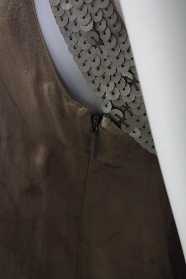 Vestido para mujer La Rok seda algodón lentejuelas adornado burbuja marrón talla XS Foto 3 de 4