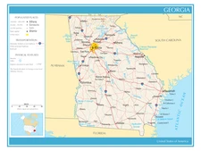 Map of the State of Georgia United States of America Political Physical Poster