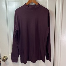 VTG Made In USA LL Bean cotton Mock Neck long sleeve Maroon Men  s Large Tall L