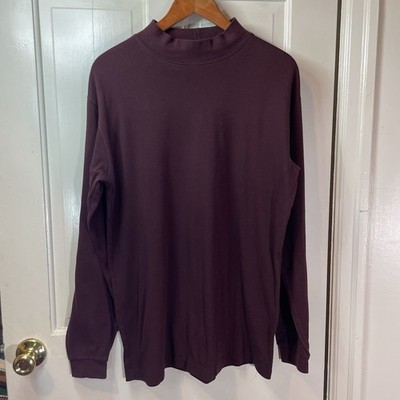 VTG Made In USA LL Bean cotton Mock Neck long sleeve Maroon Men s Large Tall L