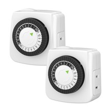 2 Pack Plug Timer, 24 Hour, for Lamps Fish Tank LED Strips, White
