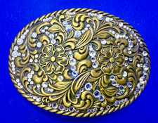 Nocona Brand Rhinestone Accented Western Flower Swirl Design Belt Buckle