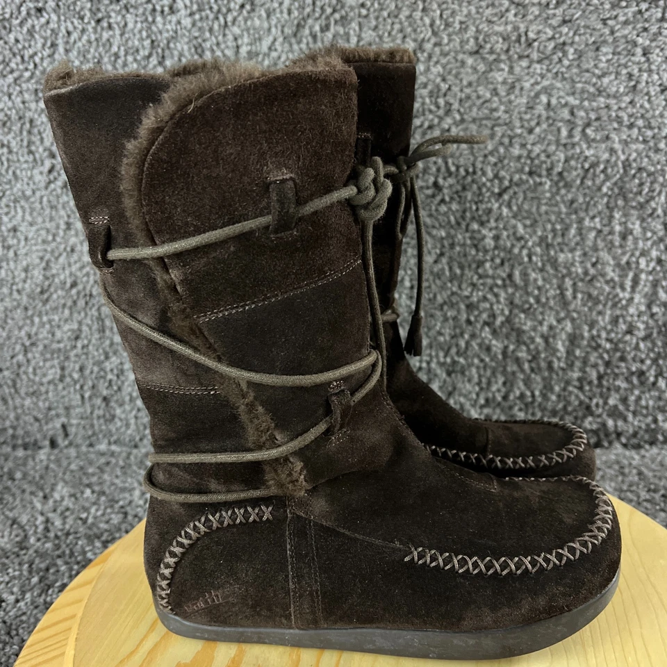 Bota de cuero Earth Kalso Montage Beaver nobuck para mujer 6,5B forrada de piel marrón Foto 3 de 4