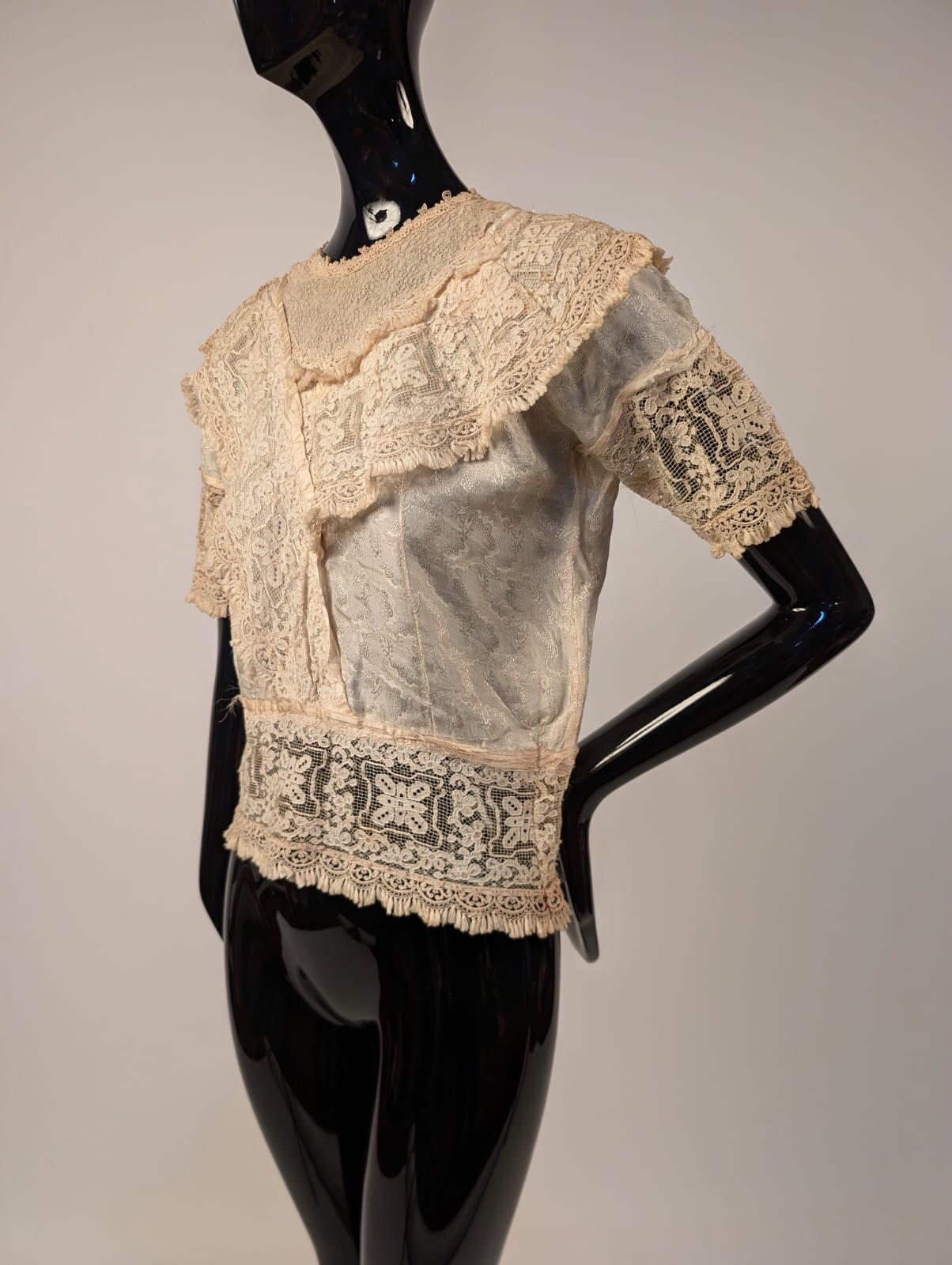 SWEET EDWARDIAN ASYMETTRICAL SILK + LACE BLOUSE 