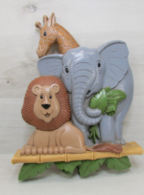 Jungle Animals Nursery Wall Hanging Plastic Molded Lion Elephant Home Interiors