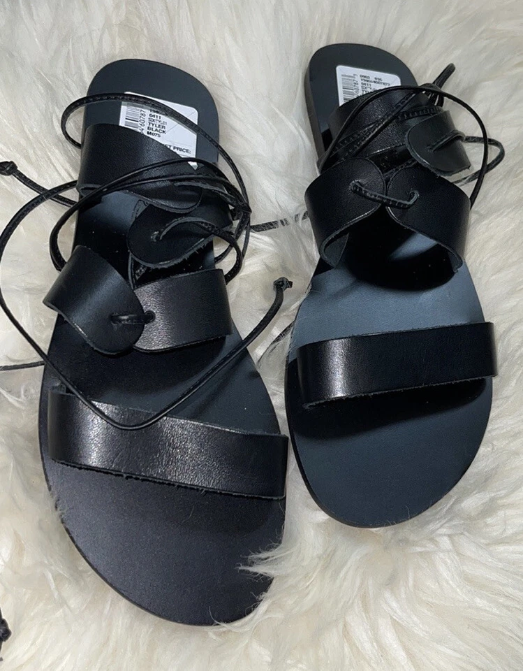 Espléndidas Sandalias Mujer Talla 7.5 B Negro Tyler Gladiador Cuero Minimalista Plano Foto 2 de 4