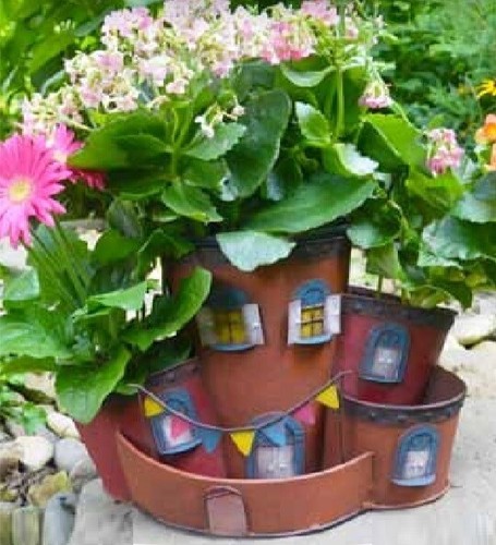 Flower Pot Apartment City rustic weathered metal planter NEW 7" tall - Picture 5 of 5
