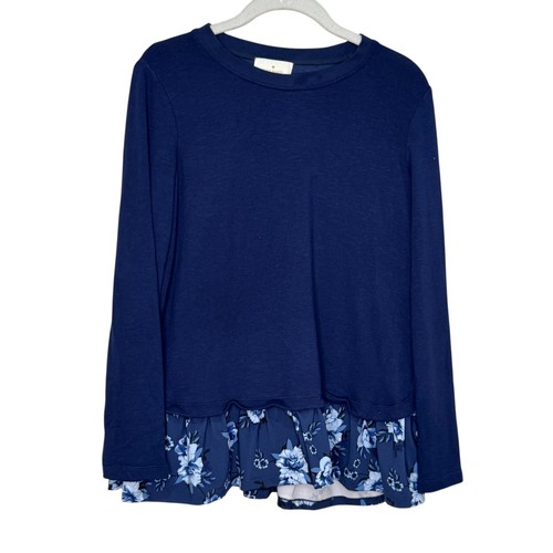 Kate Spade Top Größe Medium dunkelblau Prärie Saum Blumen Rüschen Langarm - Bild 1 von 8