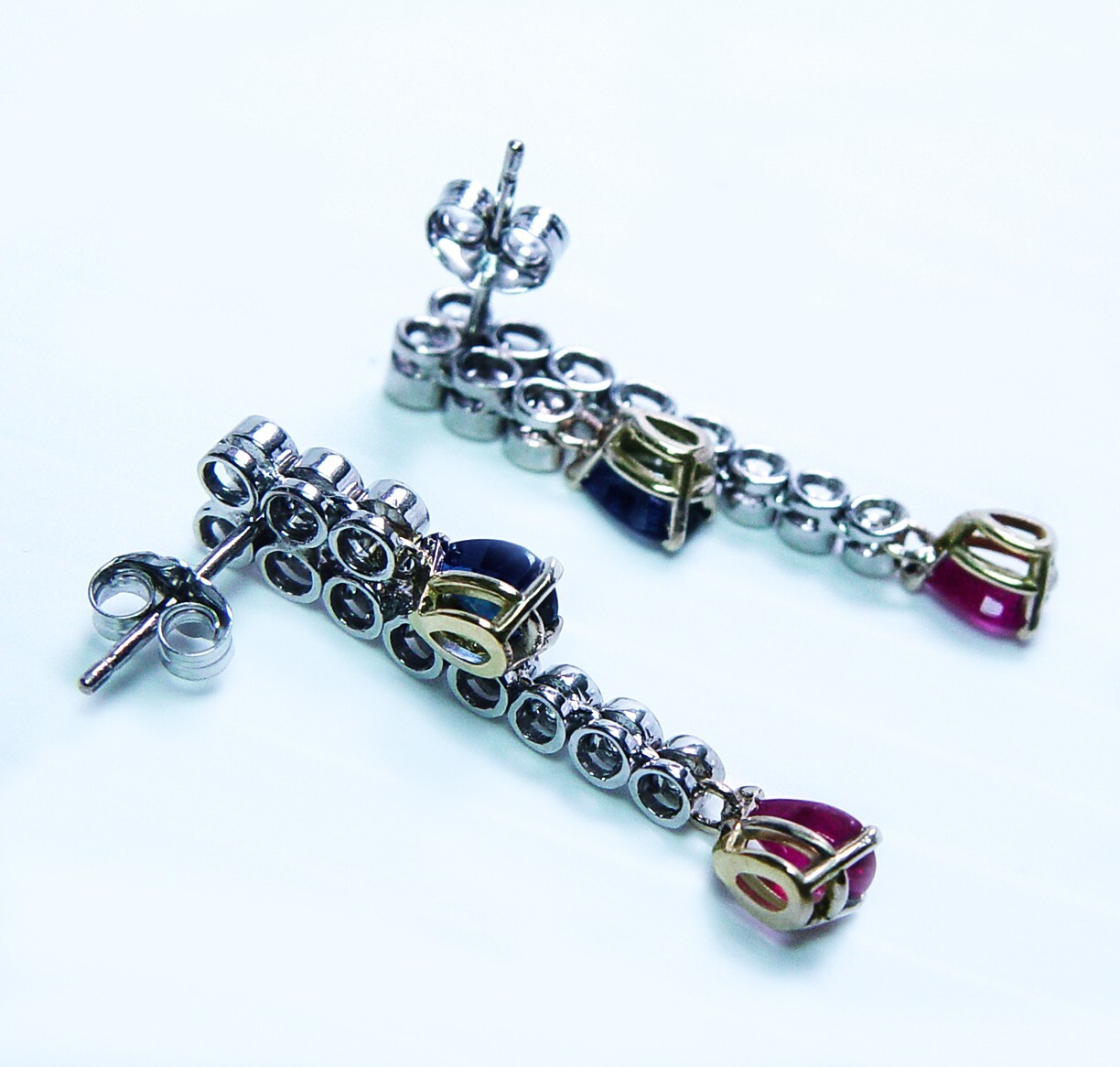 Vintage Ruby Sapphire Diamond Dangling Earrings 1… - image 8