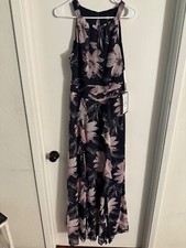 Women NWT "X Excape"blk, rose, light pink sleeveless long ruffled gown Size 10