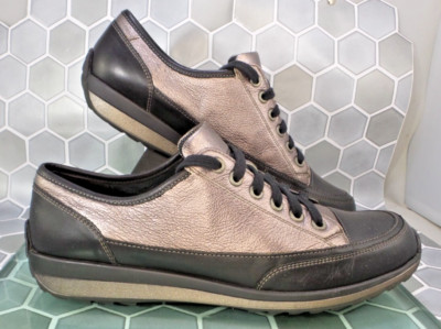 ARA ROM Pewter Black Fashion Casual Leather Lace Up Shoes Sneaker Sz 10   JL295