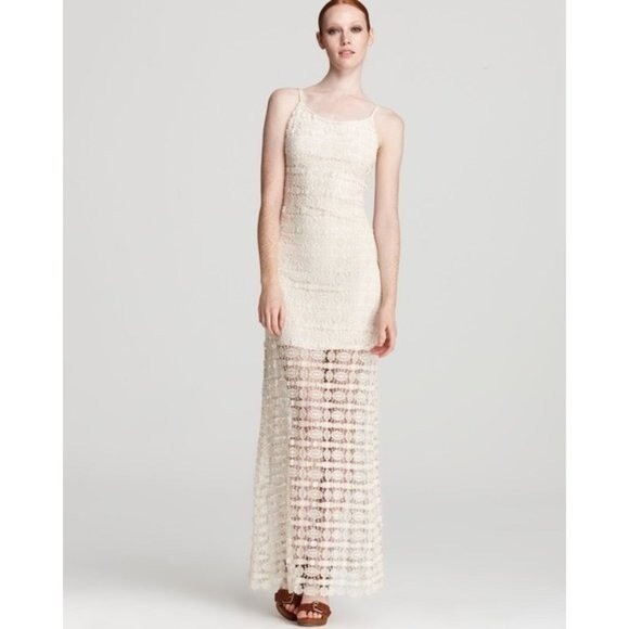 alice and olivia cream lace dress Alice + Olivia Anora Cream Crochet Lace Maxi Slip Dress S