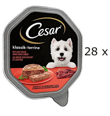 (  9,24/kg) CESAR Klassiker Rind und Leber Klassik-Terrine (28 x 150 g) Schale