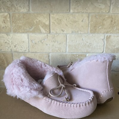 UGG Alena Pink Crystal Suede Sheepskin Cuff Moccasins Slippers