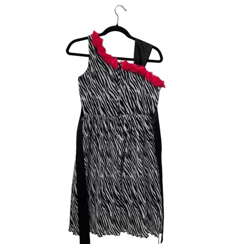 Rare Editions Girls Zebra Dress Sz 16 One-Shoulder Pink Rosettes Party HOCO Prom - Picture 9 of 15